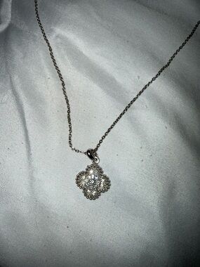 Silver Floral Pave Pendant Necklace